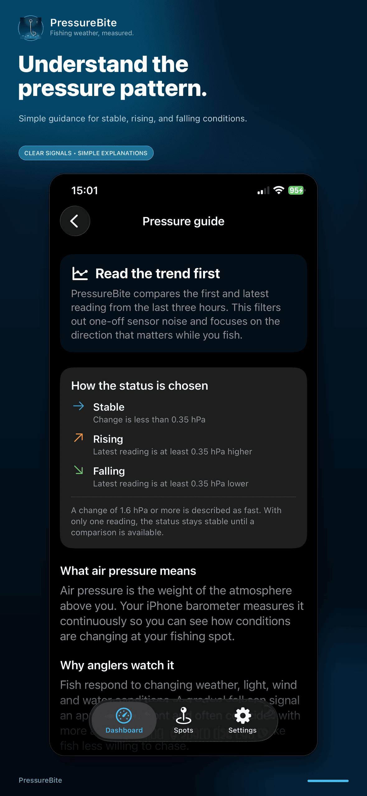 PressureBite screen 5: auto-save trip snapshot